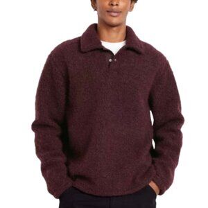 Loose Bouclé Sherpa Quarter-Button Pullover NWT (MS011)